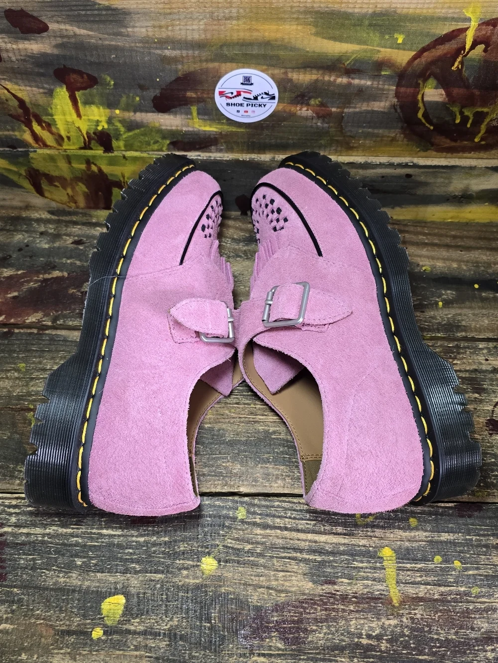 Dr. Martens Ramsey Monk Kiltie Pink Loafers Suede Monkstrap Creepers Men's Sz 10 - Picture 4 of 8